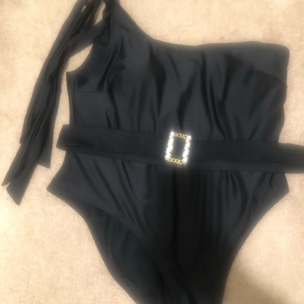 Pearls  and bling Decor One Shoulder One Piece Swimsuit plus size  size 16/18